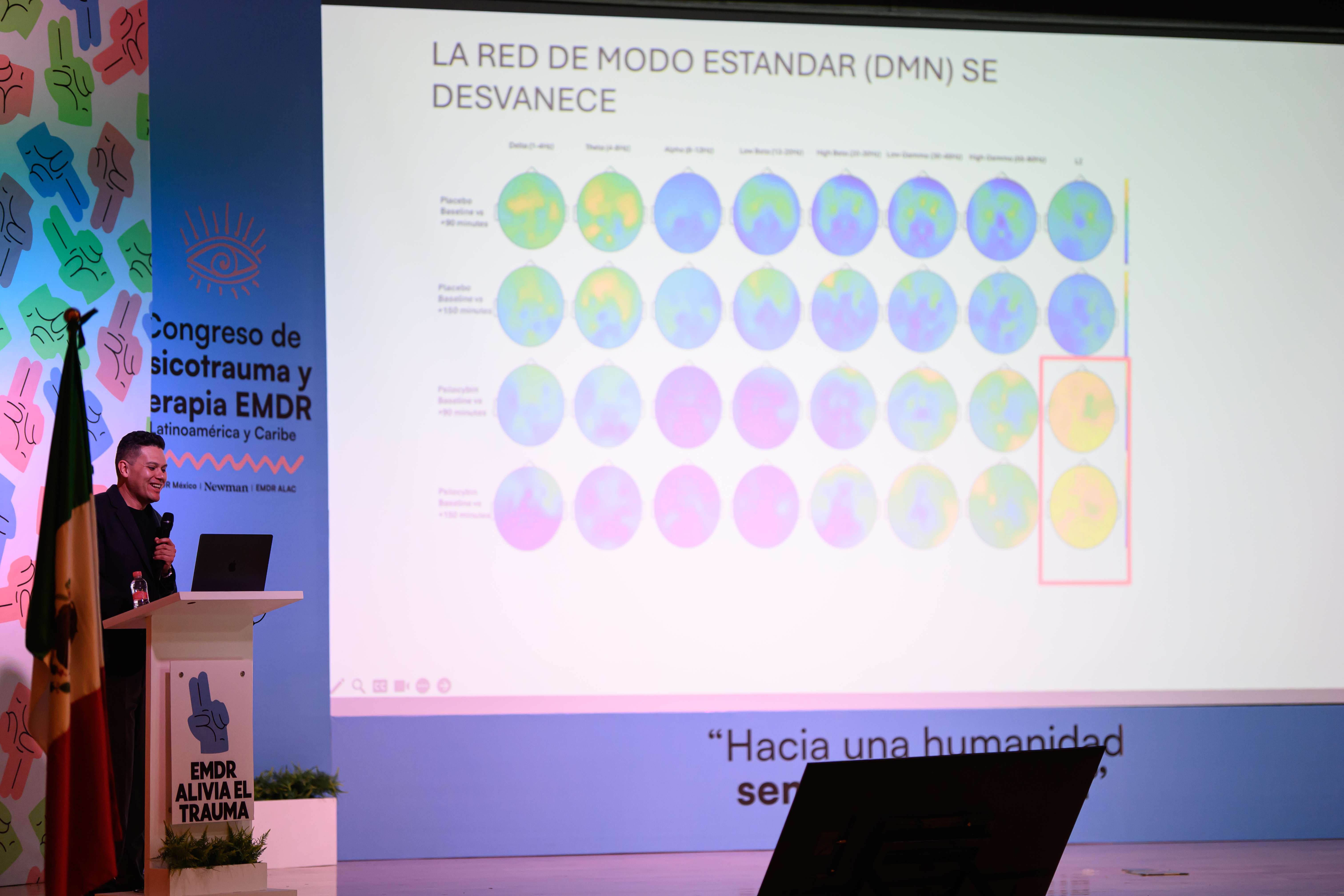 Oscar Rivas presentando datos de neuroimagen sobre la red de modo estándar en el Congreso de Psicotrauma y Terapia EMDR Latinoamérica y Caribe